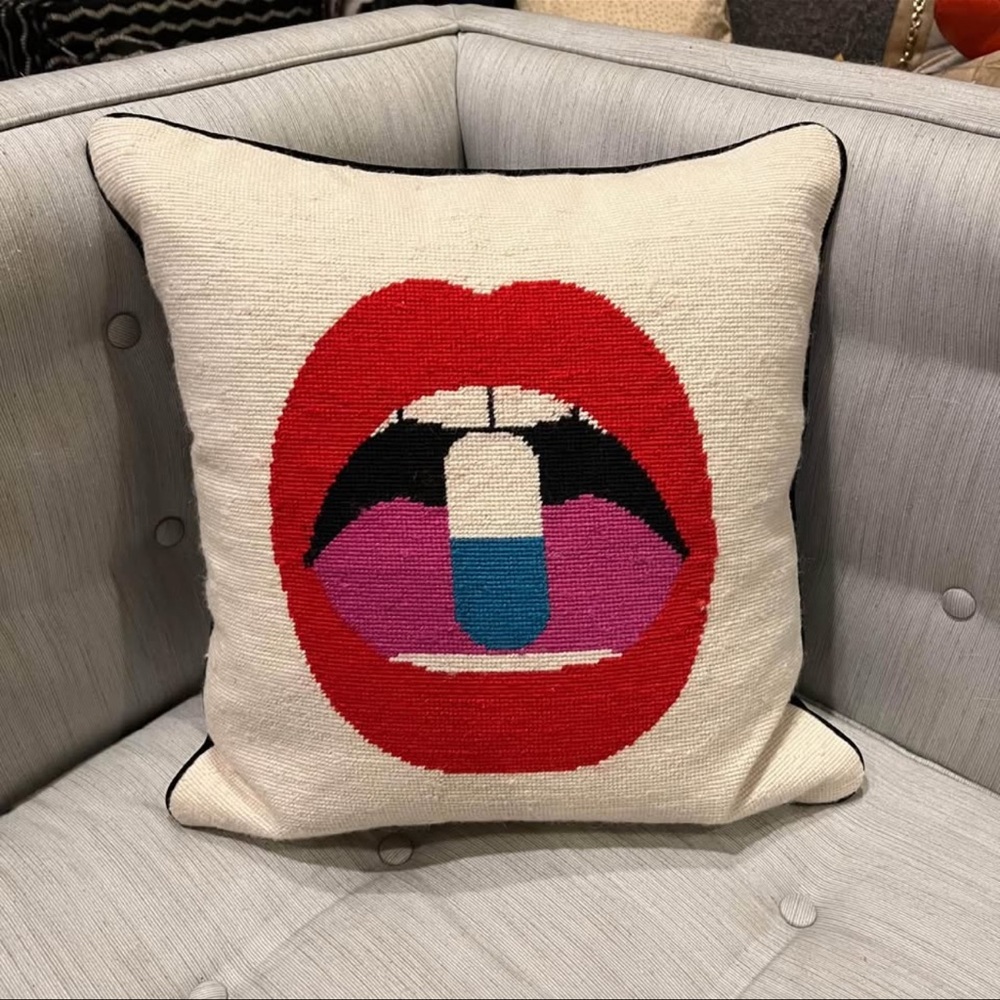 LIPS FULL DOSE NEEDLEPOINT PILLOW